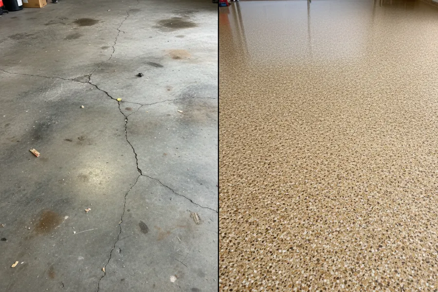 Garage floor with epoxy flake coating